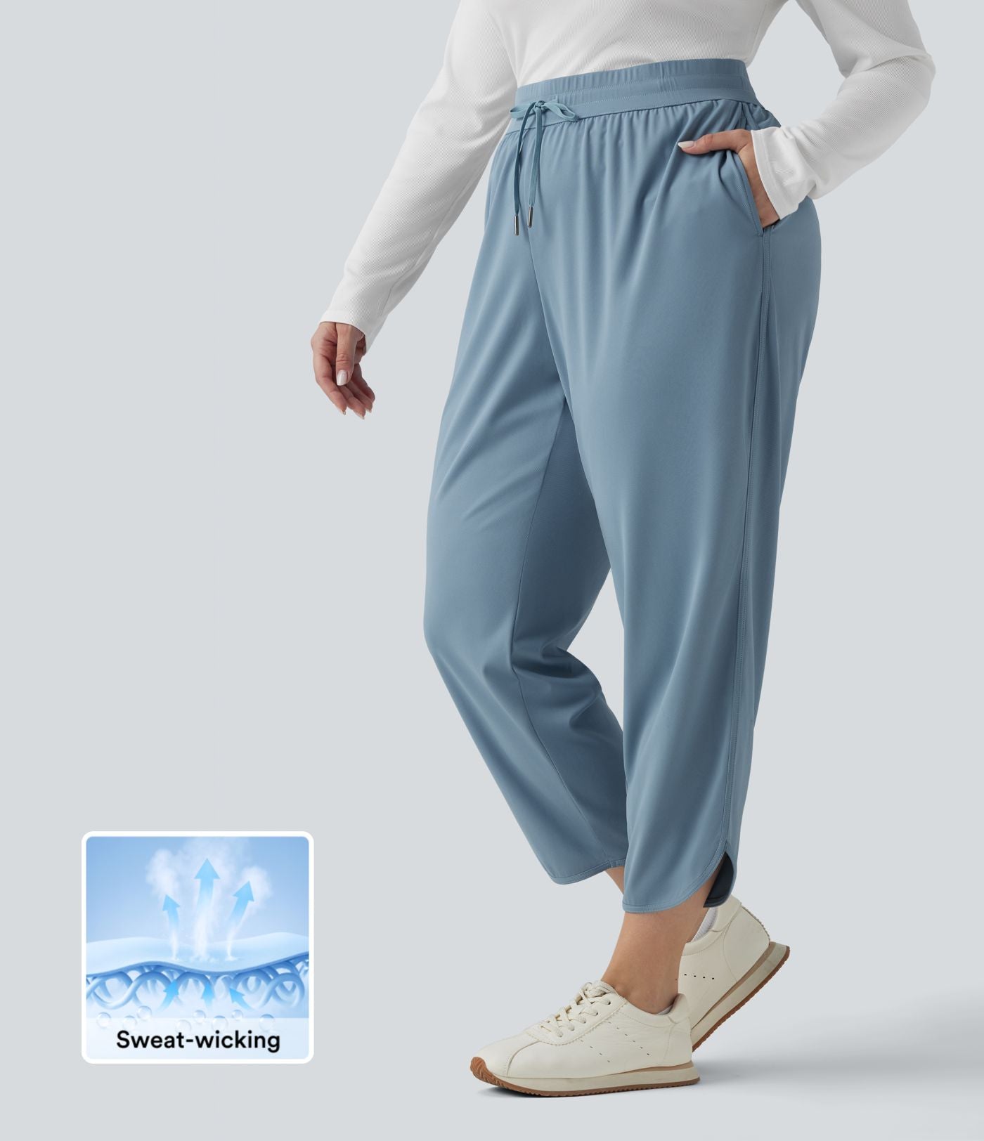 Pantalon golf grande taille fuselé taille mi-haute avec cordon de serrage, ourlet arrondi, séchage rapide et poches - UPF40+