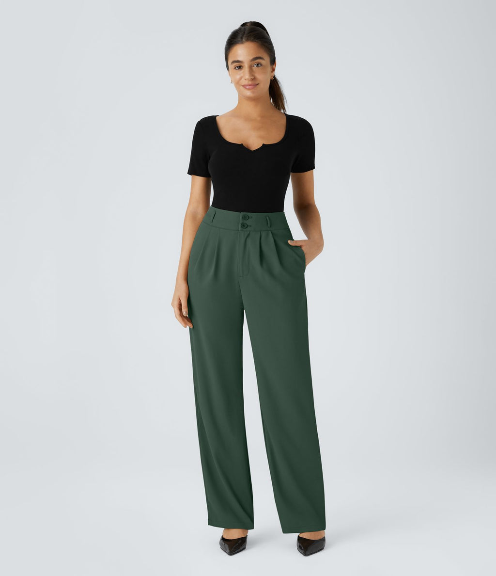 Pantalon de travail Halara Flex™ droit froncé avec poche zippée, taille haute