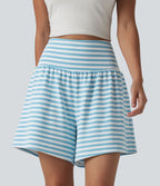 Short casual 2-en-1 à rayures en tissu gaufré taille haute 12,5 cm avec poches