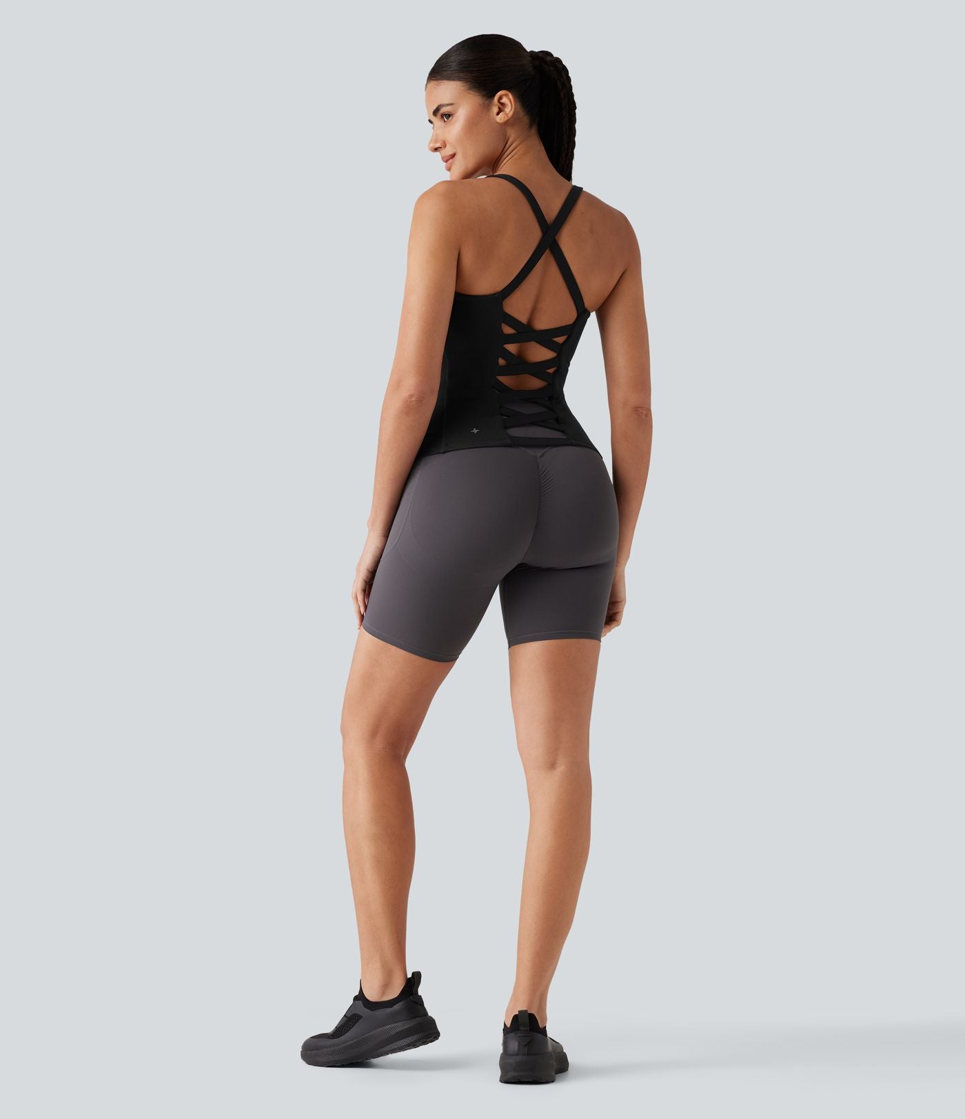 Débardeur de running croisé dos nu, brassière intégrée — version longue — bonnets A à D