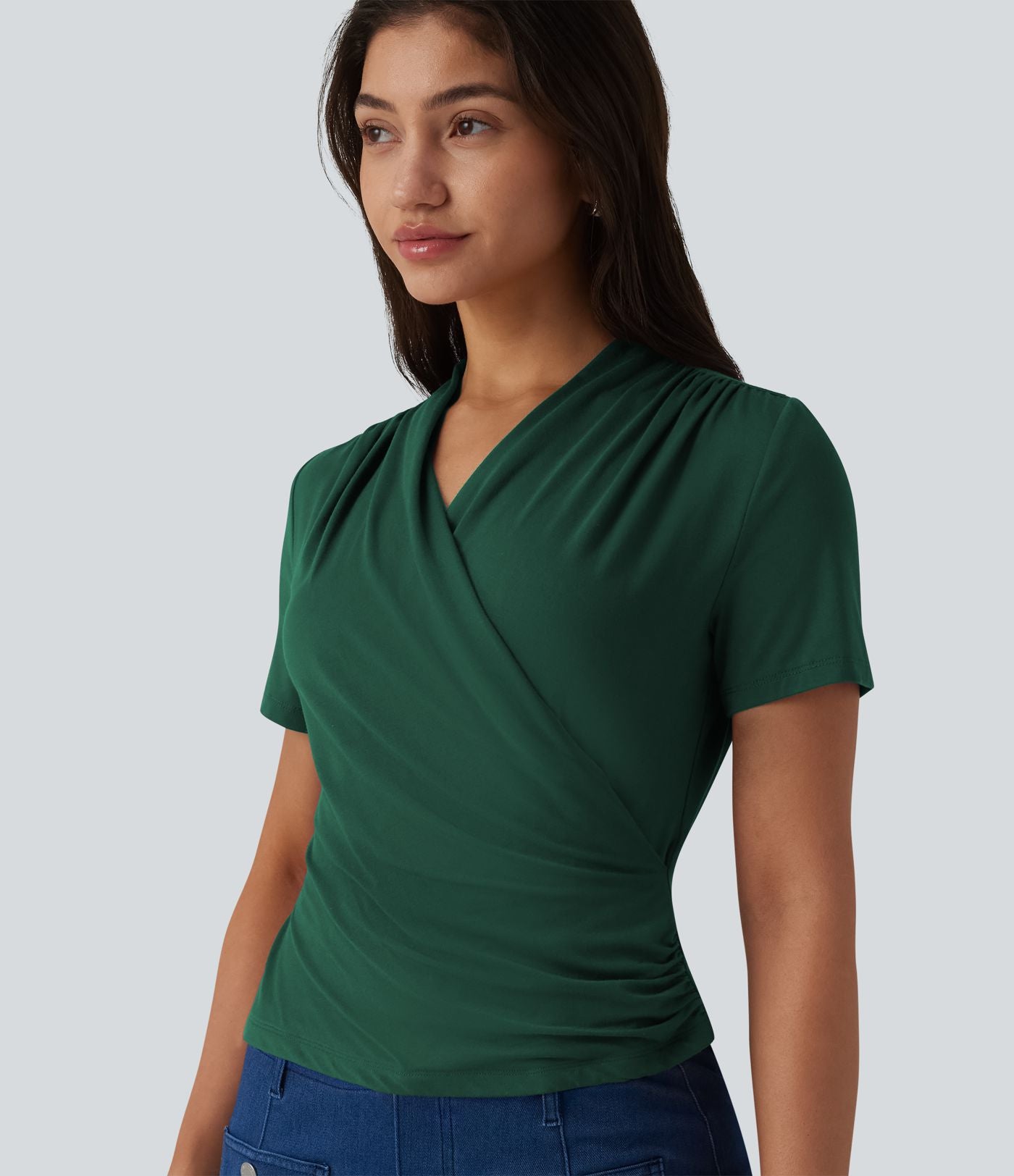Blouse col V manches courtes pour le bureau
