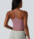 Débardeur décontracté col U dos en Y à effet frais InstantCool, ourlet arrondi et brassière intégrée à séchage rapide, protection solaire UPF50+