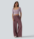 Pantalon casual ample taille mi-haute avec poches