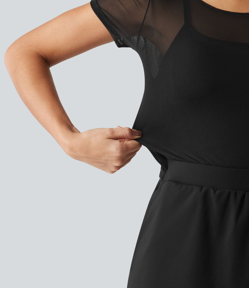 Combishort de soirée SoftlyZero™ Plush à encolure bateau avec coussinets amovibles, mesh contrasté et poches, accès facile Easy Peasy