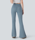 Pantalon large fluide côtelé à taille haute croisée avec poche arrière
