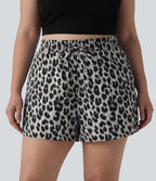Short grande taille taille haute imprimé léopard avec cordon de serrage et poches