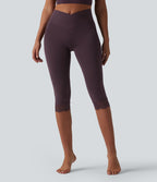 SoftlyZero™ Legging corsaire de yoga croisé taille haute avec dentelle contrastée et poches - UPF50+