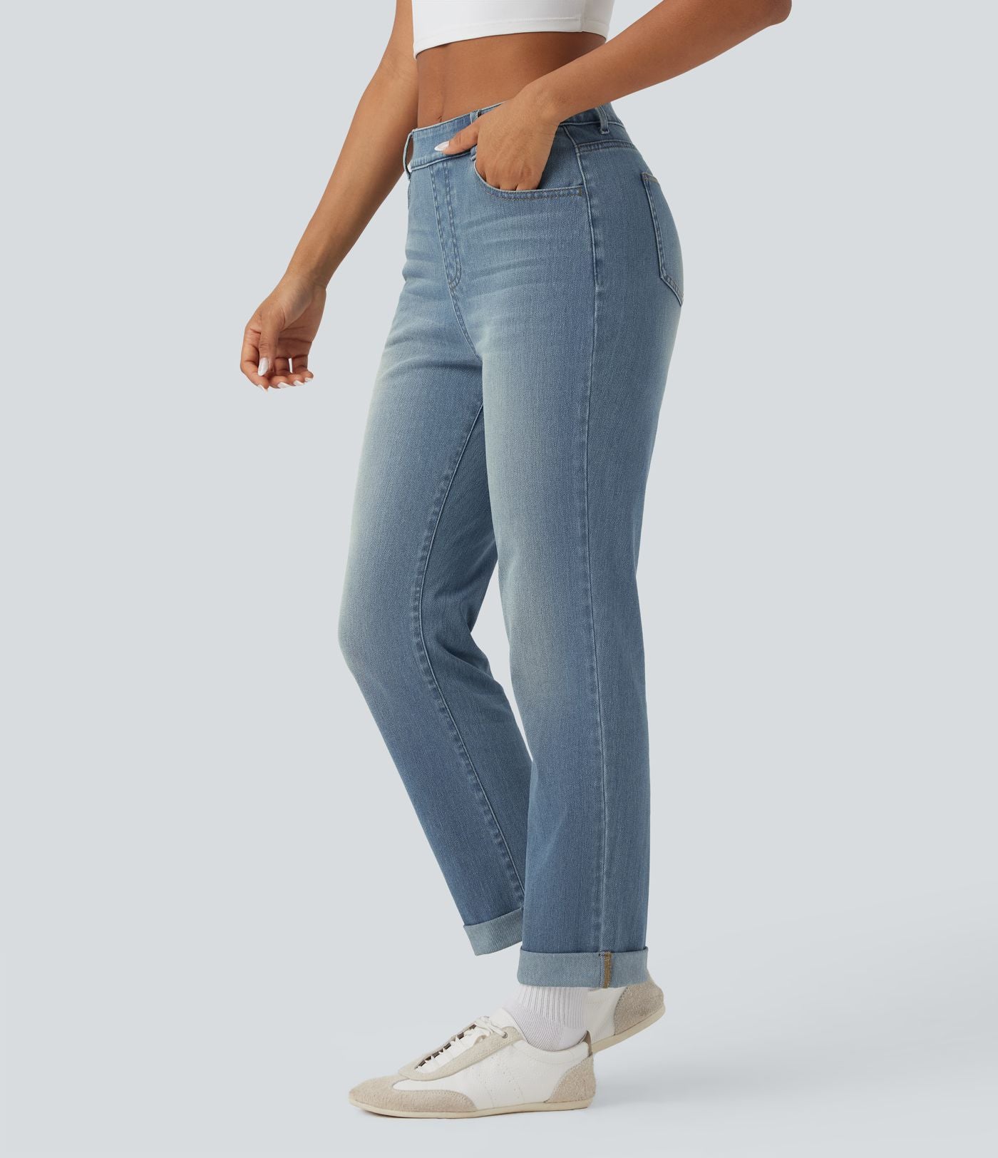 Jean décontracté Halara Flex™ ajusté taille haute ourlet retroussé avec poches