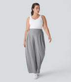 Halara Flex™ Pantalon tailleur Grande taille à Taille Haute, Poches Latérales Plissées, Jambes Larges, en Tissu Gaufré