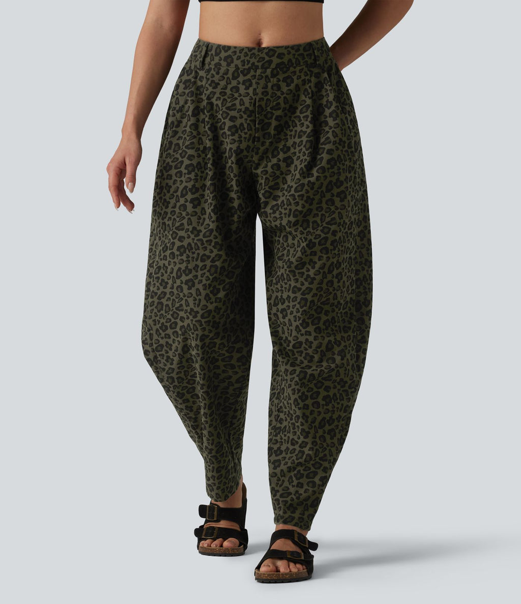 Pantalon léopard décontracté taille mi-haute et jambes fuselées avec poches