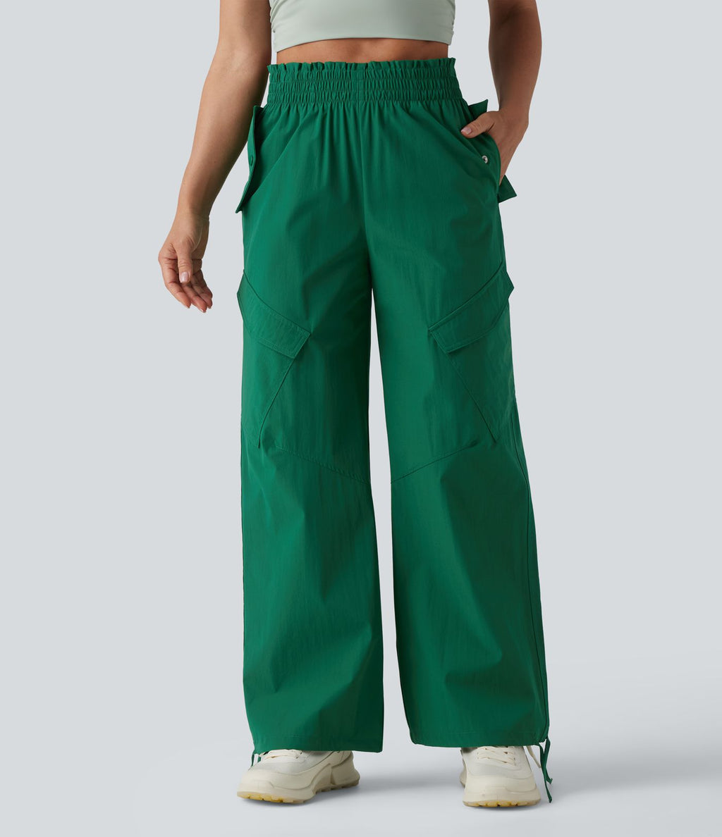 Pantalon cargo sport taille haute à finitions ondulées avec poches