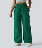 Pantalon cargo sport taille haute à finitions ondulées avec poches