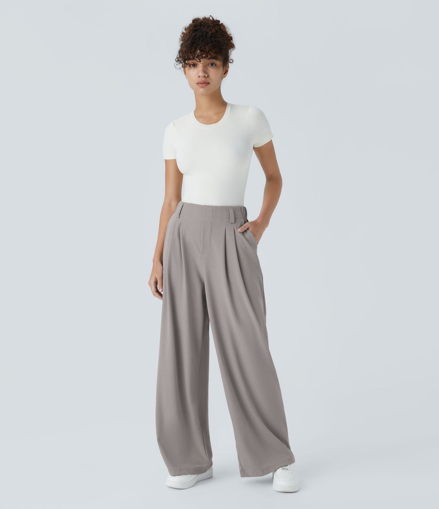 Halara Flex™ Pantalon Tailleur Large Fluide Gaufré Taille Haute Poches Latérales