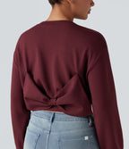 Sweat-shirt décontracté SpacerTek™ court, manches longues, col rond avec nœud dans le dos