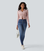 Jean Halara Flex™ skinny décontracté taille mi-haute zippé, effet ventre plat, avec poches