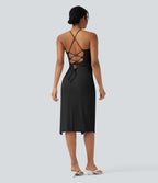 Robe moulante SoftlyZero™ Airy croisée froncée laçage effet frais InstantCool, bonnets E-G, protection solaire UPF50+