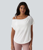 Top de yoga à une épaule, manches courtes, ourlet asymétrique et soutien-gorge intégré à séchage rapide