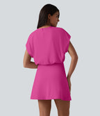 Robe de sport mini de yoga SoftlyZero™ Airy 2-en-1 effet frais InstantCool col rond à manches courtes, demi-zip et poches, accès facile Easy Peasy