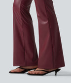 Pantalon casual bootcut taille haute en PU extensible avec poches