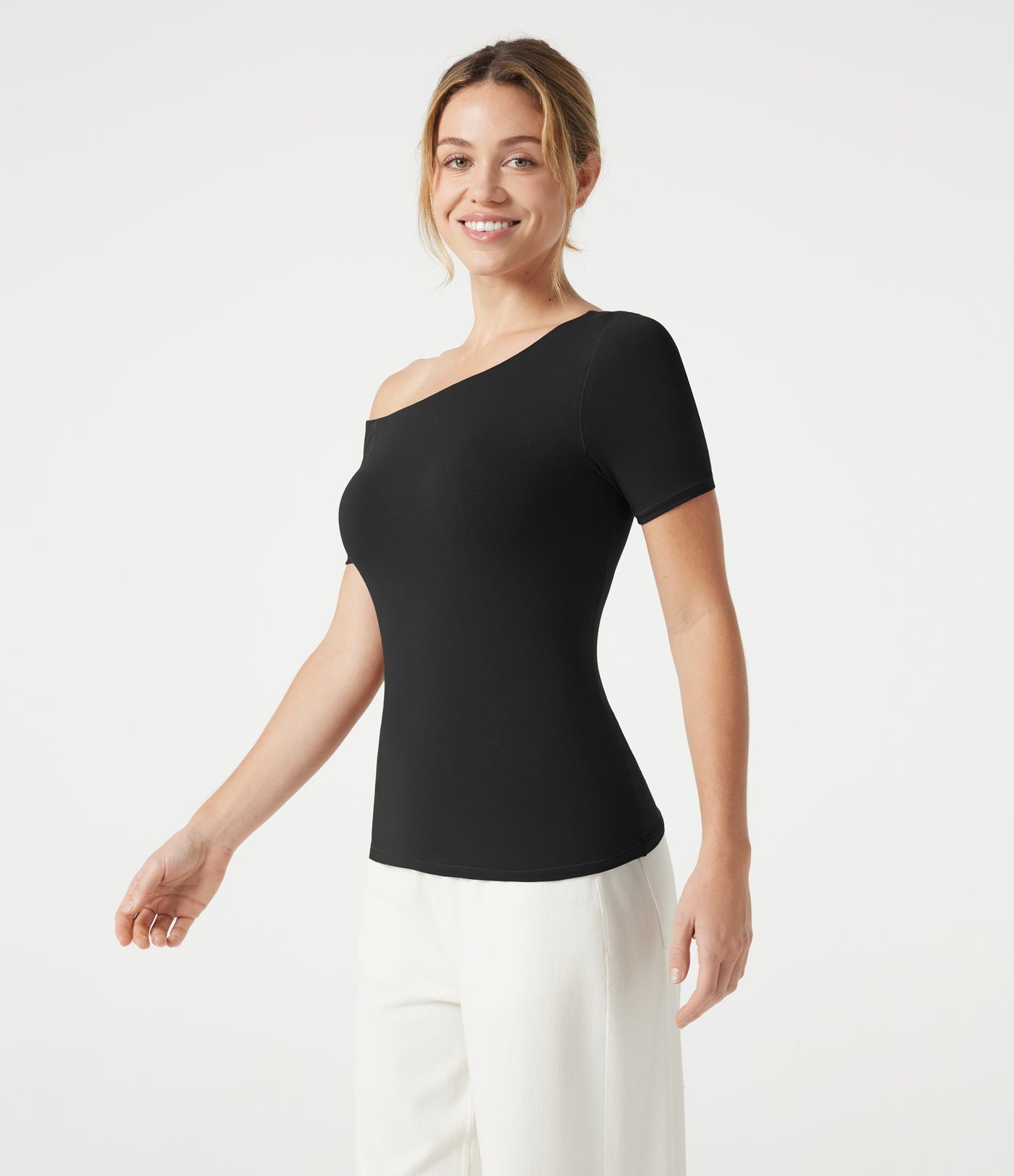 T-shirt casual Halara en jersey de coton asymétrique brassière intégrée bonnets B à DD