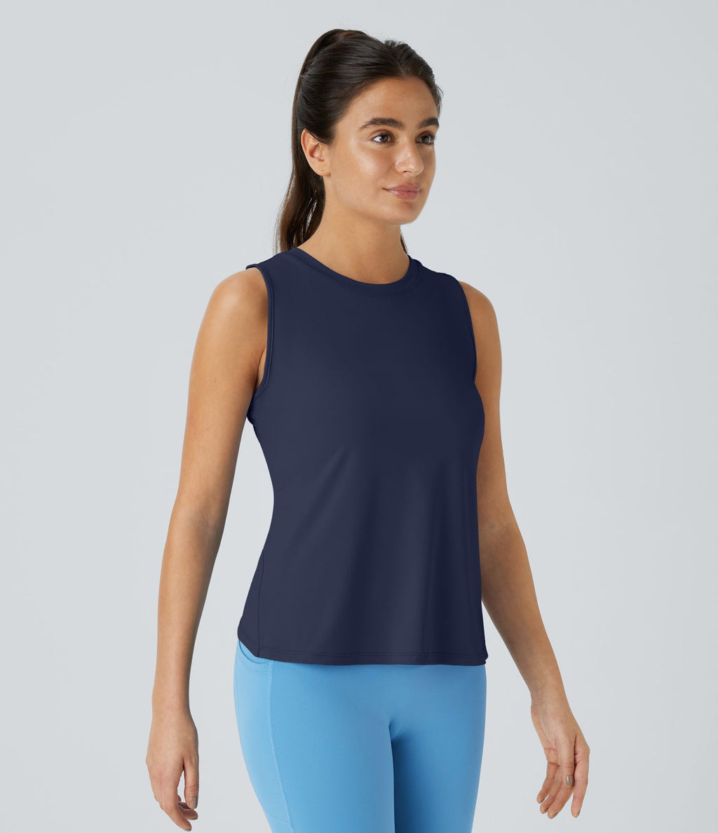 Top Débardeur Yoga Uni à Ourlet Croisé et Découpe