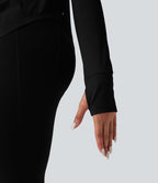Top de sport yoga 2-en-1 SoftlyZero™ Airy dos nu croisé ourlet arrondi manches longues avec trous pouces - UPF50+