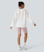 Sweat-shirt décontracté Halara oversize en polaire avec lettrage brodé et bords côtelés contrastés