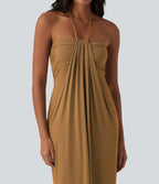 Robe longue dos nu col licou avec nœud et poches