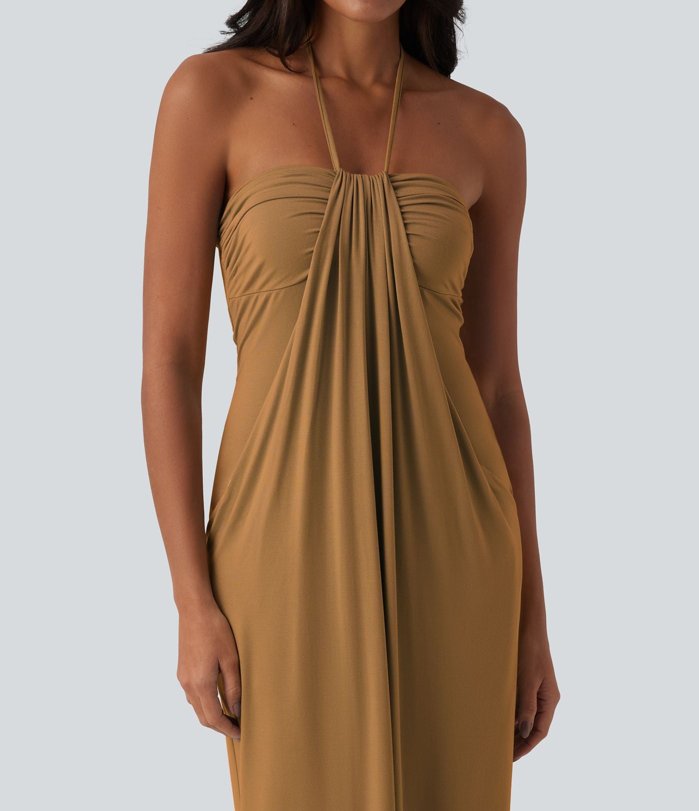 Robe longue dos nu col licou avec nœud et poches
