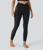 Legging de yoga Softlyzero™ taille haute avec design croisé, dentelle contrastée, sous-vêtement intégré, poche et protection UPF50+