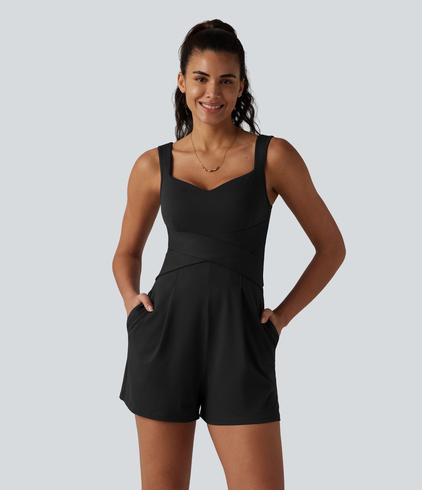 Combinaison décontractée à col en V avec soutien-gorge intégré et poches - Édition Easy Peasy