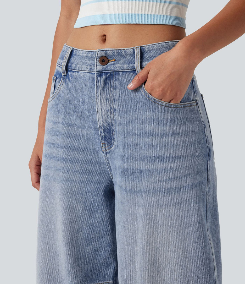 Jean Barrel 7/8 taille basse Halara Flex™ avec poches zippées