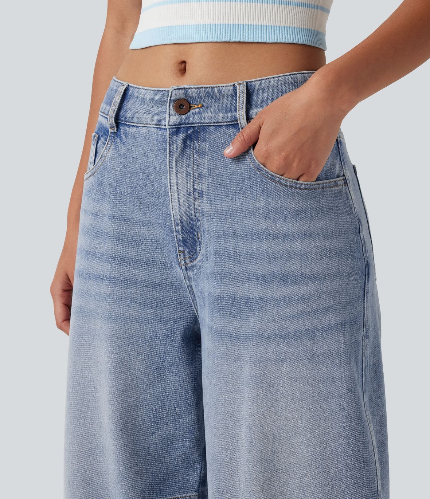 Jean Barrel 7/8 taille basse Halara Flex™ avec poches zippées