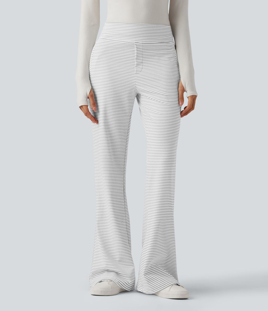 Pantalon de travail évasé taille mi-haute à rayures avec poches zippées