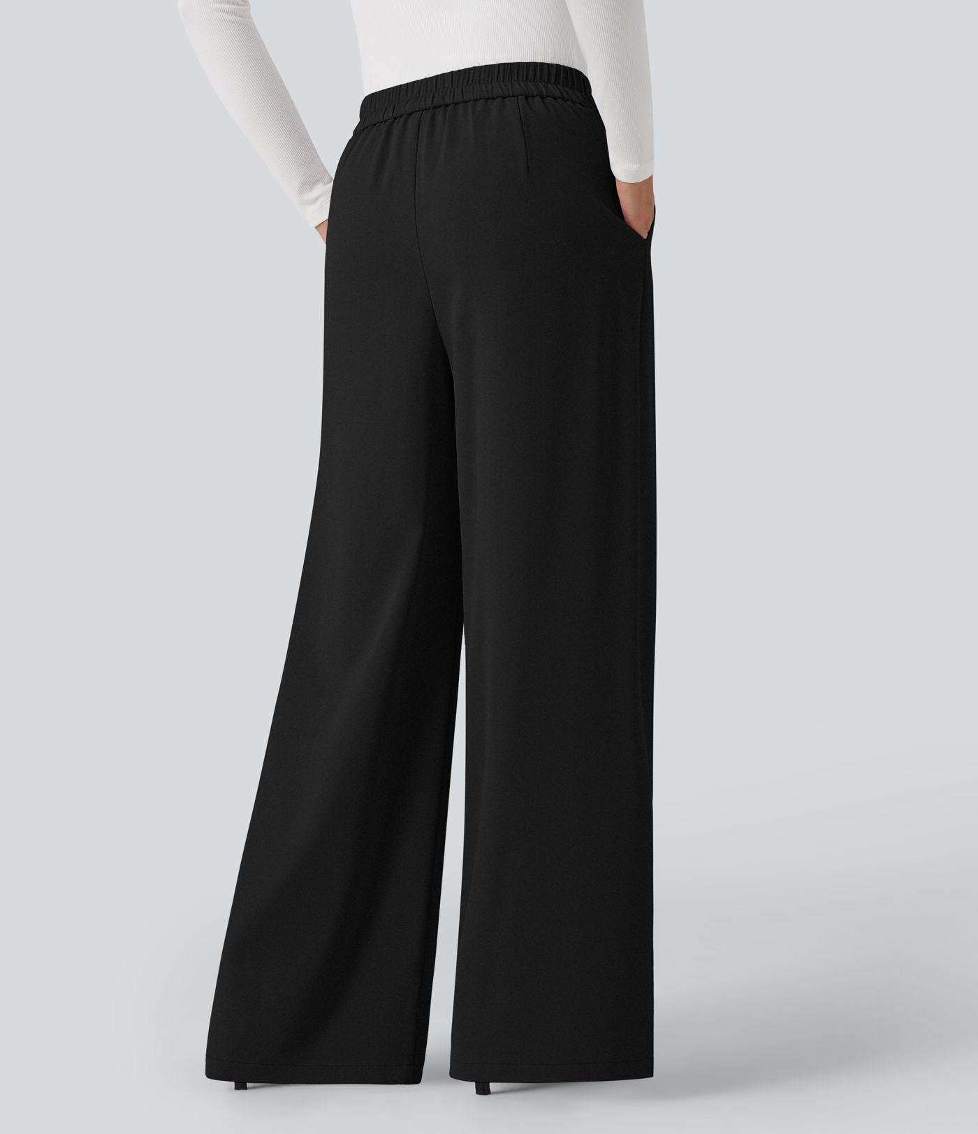 Pantalon tailleur large taille haute croisée avec poches