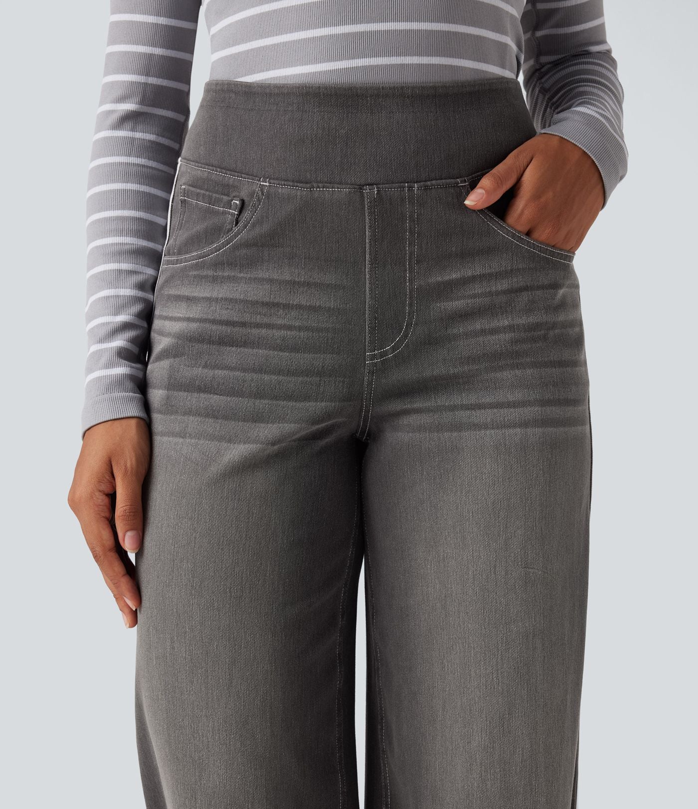 Halara Flex™ Jean large fluide délavé taille haute à rayures avec poches