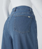 Jean ample délavé taille haute en maille extensible avec poches multiples