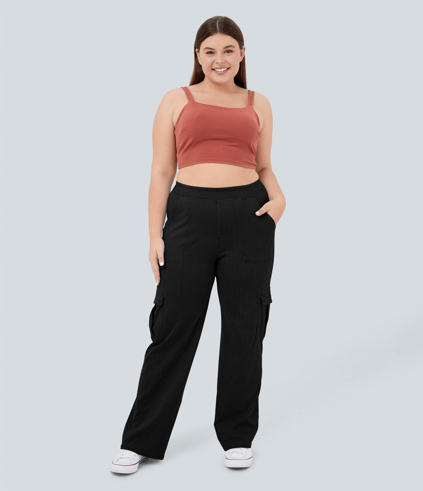 Halara Flex™ Jean Droite Cargo Taille Mi-Haute Multiples Poches Décontracté Extensible Droite Grande Taille