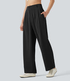 Pantalon tailleur Halara Flex™ à taille mi-haute, coupe droite et froncée, avec poches