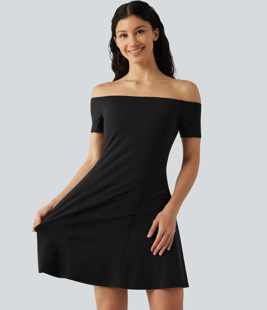Robe mini SoftlyZero™ Plush épaules dénudées à manches courtes, maintien intégré, bonnets B à E