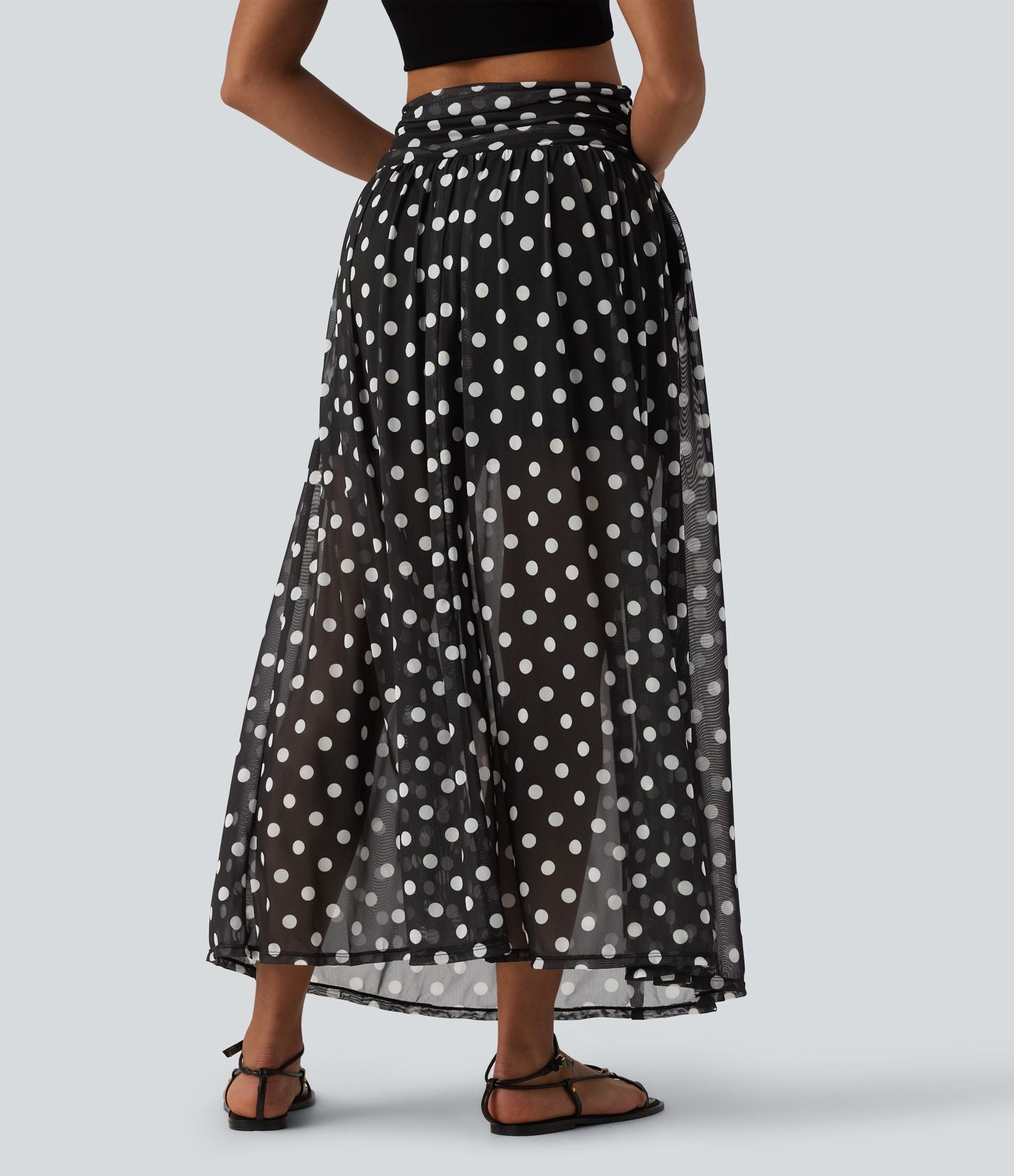 Jupe maxi fluide décontractée maille pois gainante taille haute avec poches
