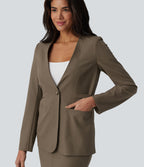 Blazer buerau manches longues en mélange de lin avec poches