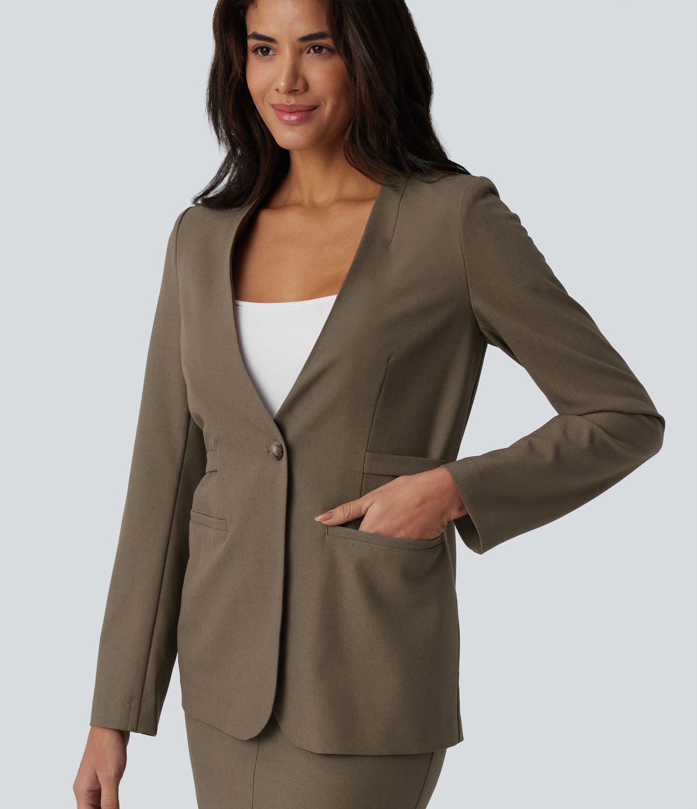 Blazer buerau manches longues en mélange de lin avec poches