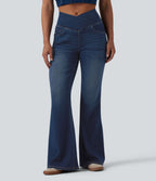 Jean évasé Halara Flex™ casual taille haute croisée avec poches