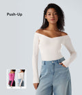 Top casual push-up côtelé épaules dénudées à manches longues - Bonnet A/B