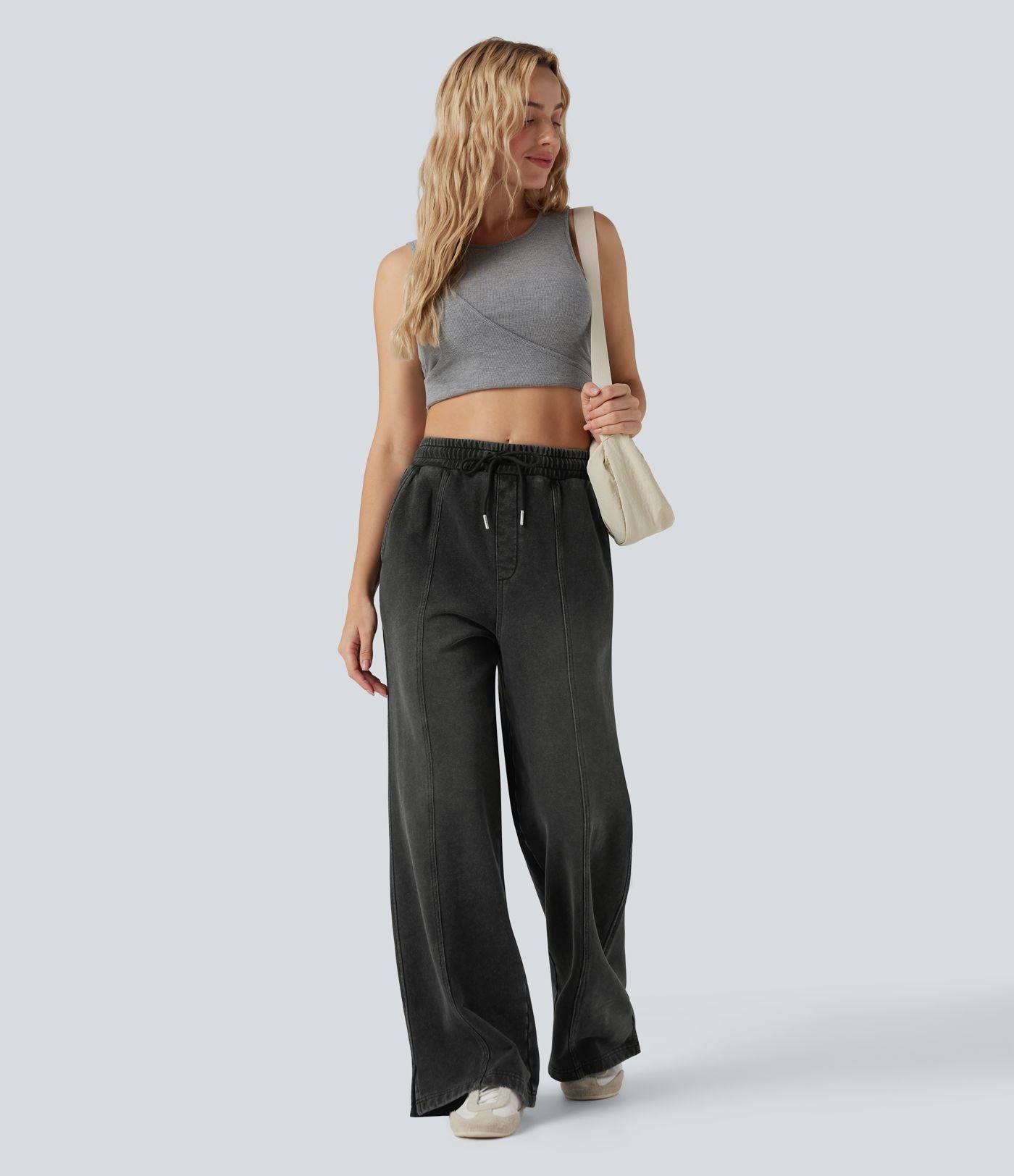Jean jogging Halara Flex™ coupe droite fendu taille haute molleton français avec cordon de serrage et poches