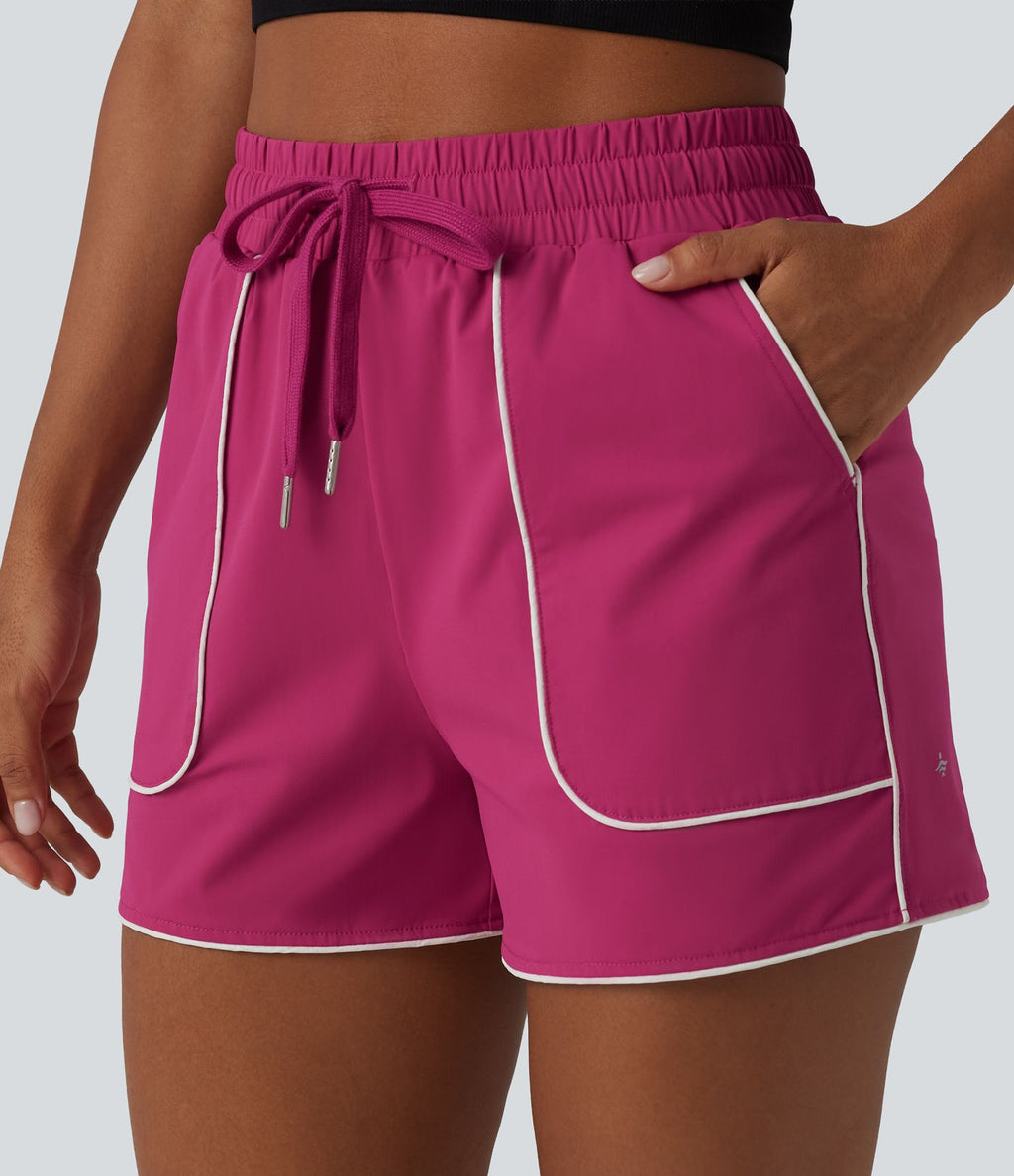 Short de sport taille haute cordon de serrage séchage rapide effet frais InstantCool 7,5 cm avec poches, protection solaire UPF40+
