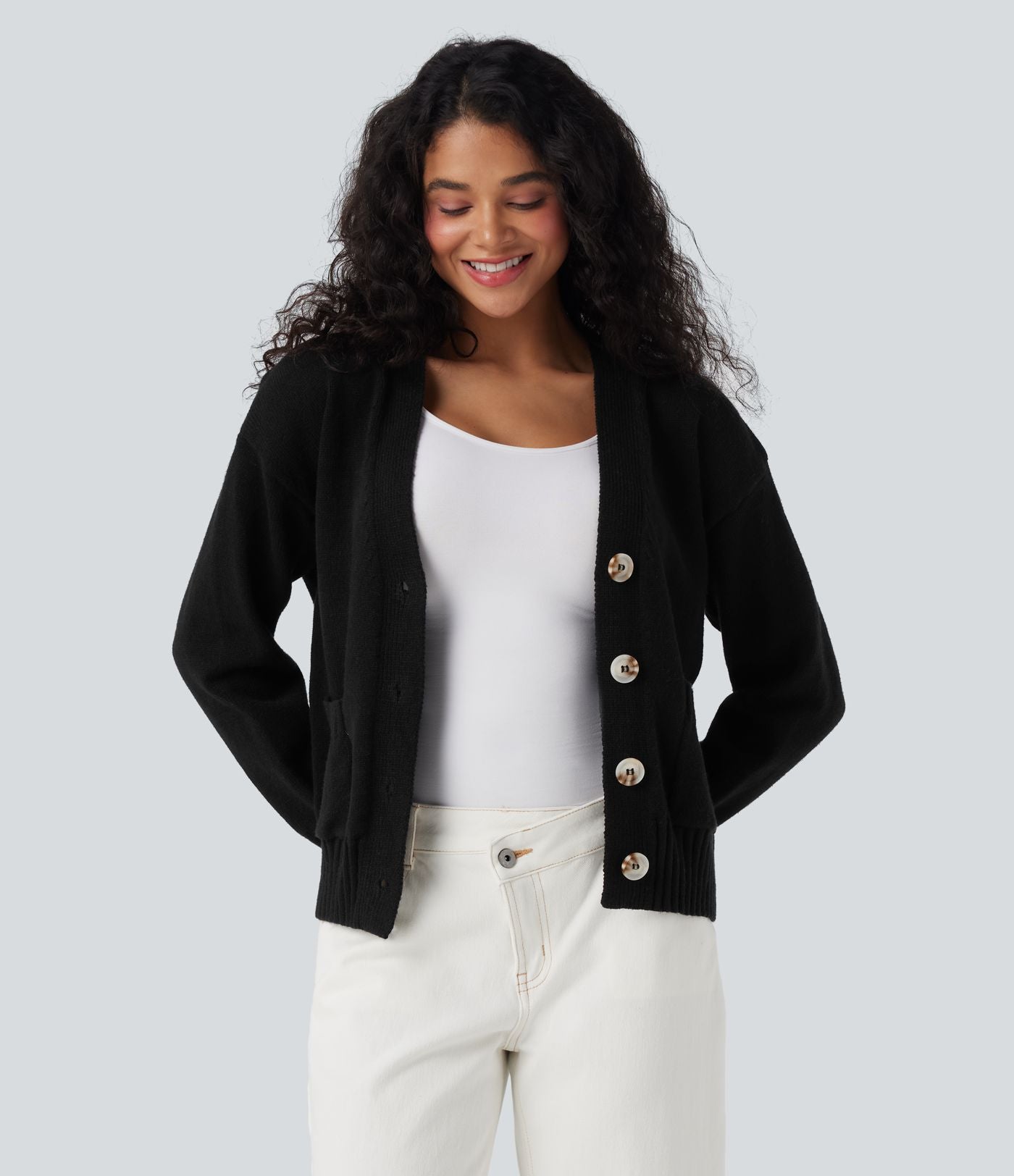 Cardigan tailleur col V manches longues avec poches