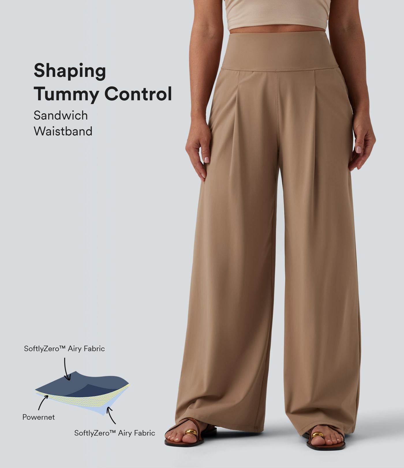 Pantalon large décontracté SoftlyZero™ Airy gainant taille haute effet frais InstantCool avec poches, protection solaire UPF50+