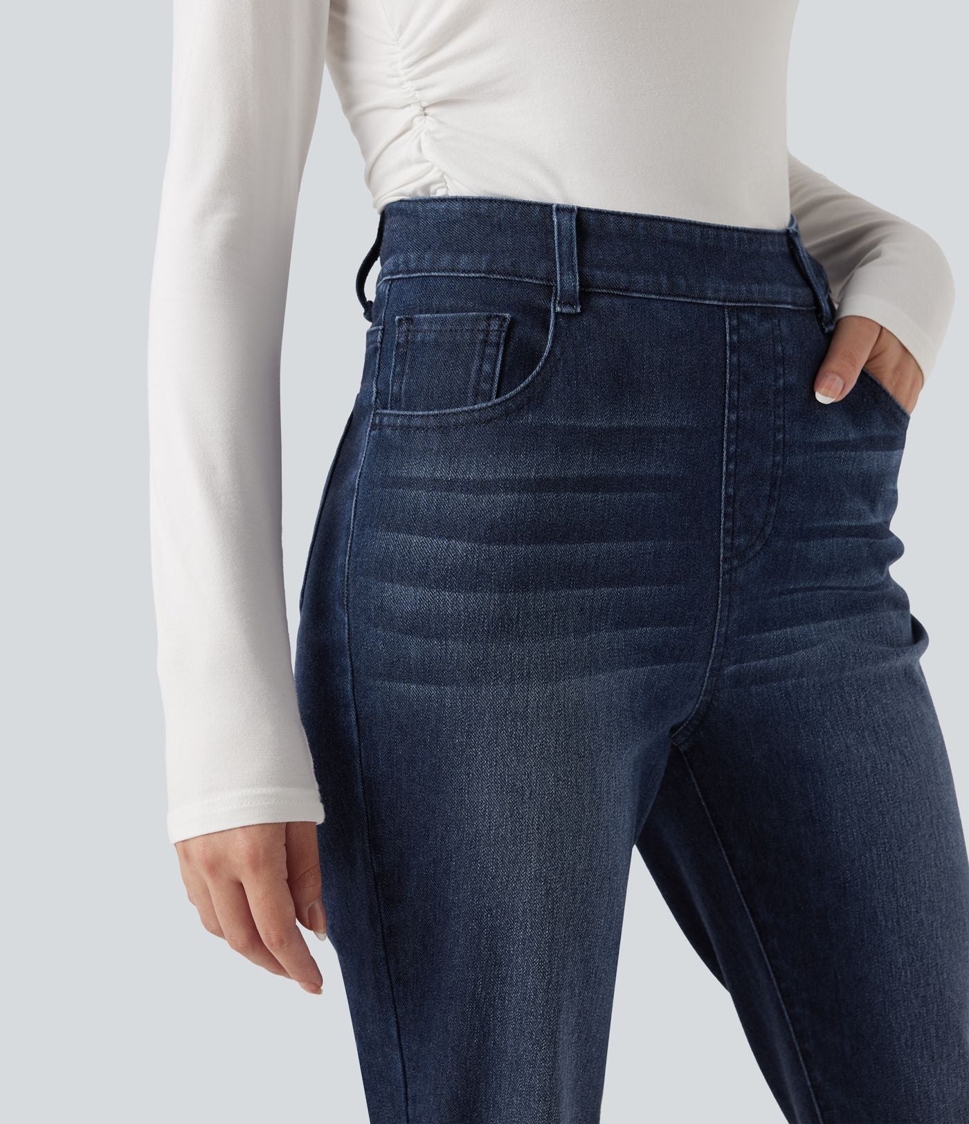 Jean décontracté Halara Flex™ ajusté taille haute ourlet retroussé avec poches